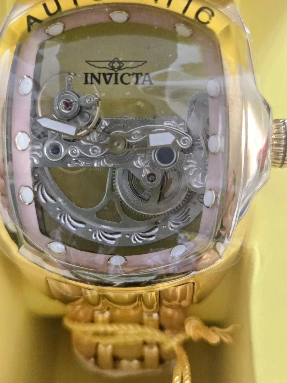Invicta Gold Tone Automatic Skeleton Dial Men's Watch